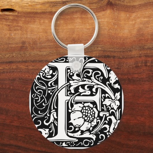 Letter F Medieval Monogram Initiaal Sleutelhanger (Voorkant)