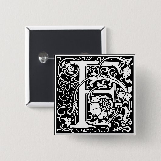 Letter F Medieval Monogram  Initiaal Vierkante Button 5,1 Cm (Voorkant /achterkant)