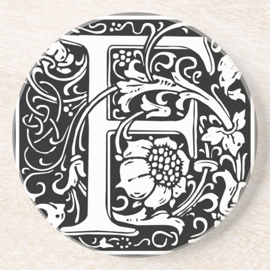 Letter F Medieval Monogram  Initiaal Zandsteen Onderzetter (Voorkant)