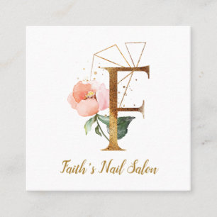 Letter F met Gold Geometric Design en Flowers Vierkante Visitekaartje
