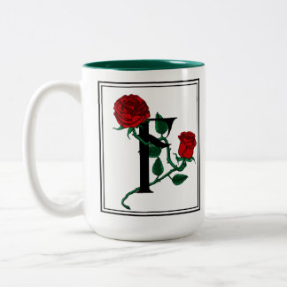 Letter F met rode rozen Tweekleurige Koffiemok