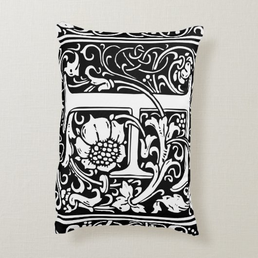 Letter F Middeleeuws Monogram Art Nouveau Accent Kussen (Achterkant (Verticaal))