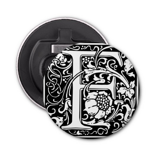 Letter F Middeleeuws Monogram Art Nouveau Button Flesopener (Voorkant)