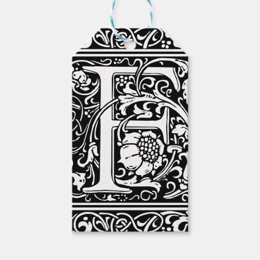 Letter F Middeleeuws Monogram Art Nouveau Cadeaulabel (Voorkant)