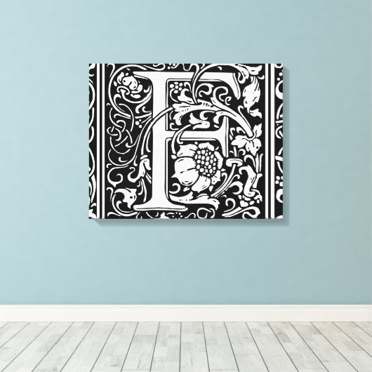 Letter F Middeleeuws Monogram Art Nouveau Canvas Afdruk (Insitu (Houten vloer))