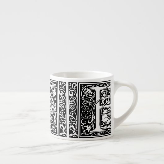 Letter F Middeleeuws Monogram Art Nouveau Espresso Kop (Rechts)