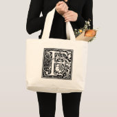 Letter F Middeleeuws Monogram Art Nouveau Grote Tote Bag (Voorkant (product))