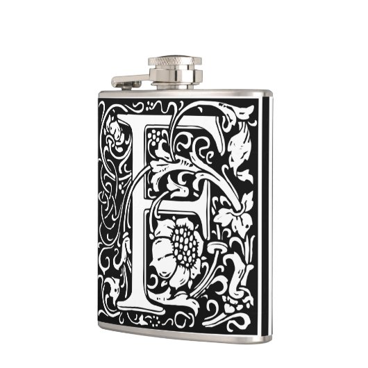 Letter F Middeleeuws Monogram Art Nouveau Heupfles (Links)