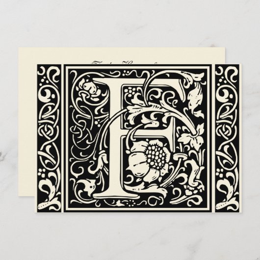 Letter F Middeleeuws Monogram Art Nouveau Kaart (Voorkant / Achterkant)