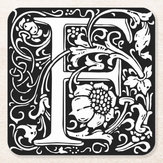 Letter F Middeleeuws Monogram Art Nouveau Kartonnen Onderzetters (Voorkant)