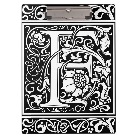 Letter F Middeleeuws Monogram Art Nouveau Klembord (Voorkant)