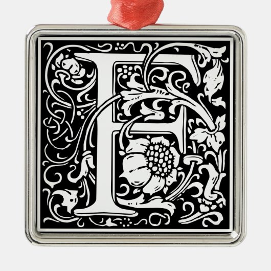 Letter F Middeleeuws Monogram Art Nouveau Metalen Ornament (Voorkant)