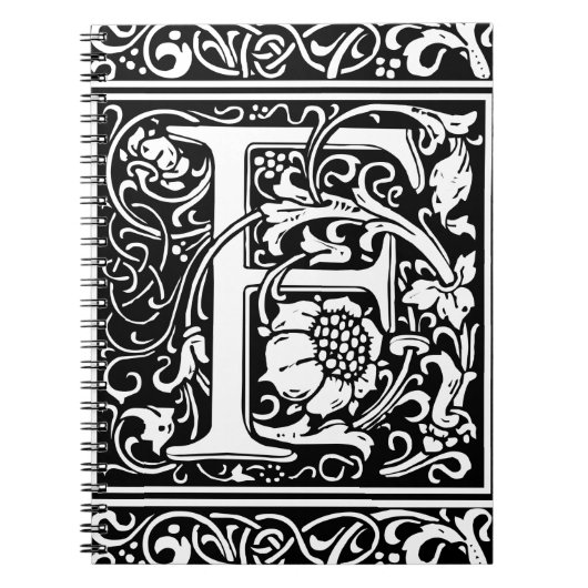 Letter F Middeleeuws Monogram Art Nouveau Notitieboek (Voorkant)