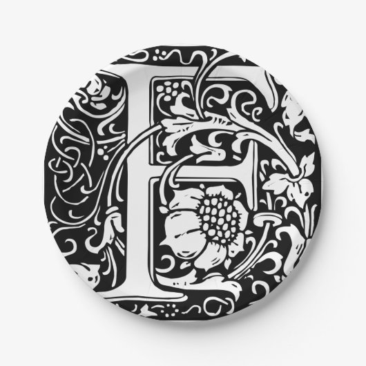 Letter F Middeleeuws Monogram Art Nouveau Papieren Bordje (Voorkant)