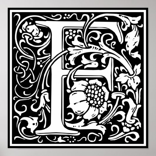 Letter F Middeleeuws Monogram Art Nouveau Poster (Voorkant)