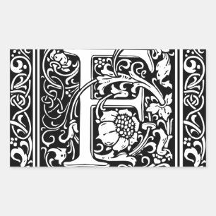 Letter F Middeleeuws Monogram Art Nouveau Rechthoekige Sticker