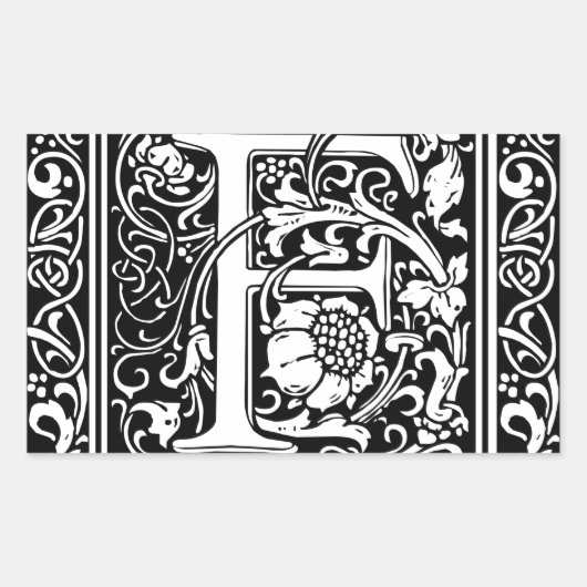 Letter F Middeleeuws Monogram Art Nouveau Rechthoekige Sticker (Voorkant)