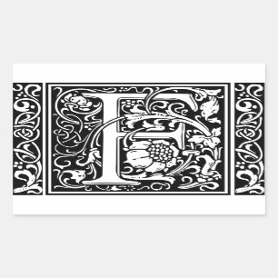Letter F Middeleeuws Monogram Art Nouveau Rechthoekige Sticker