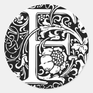 Letter F Middeleeuws Monogram Art Nouveau Ronde Sticker