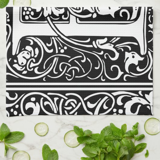 Letter F Middeleeuws Monogram Art Nouveau Theedoek (Gevouwen)