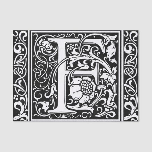 Letter F Middeleeuws Monogram Art Nouveau Tissuepapier (Voorkant)