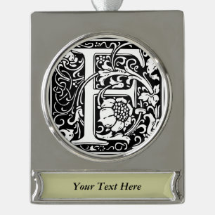 Letter F Middeleeuws Monogram Art Nouveau Verzilverd Banner Ornament