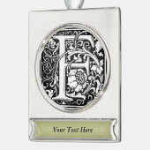 Letter F Middeleeuws Monogram Art Nouveau Verzilverd Banner Ornament (Links)