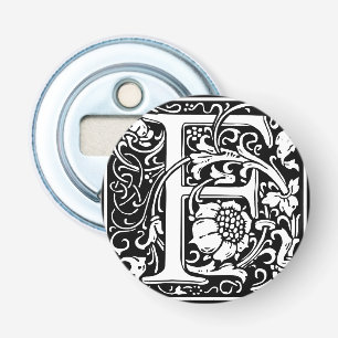 Letter F Middeleeuwse Monogram Art Nouveau Button Flesopener