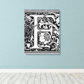 Letter F Middeleeuwse Monogram Art Nouveau Canvas Afdruk (Insitu (Houten vloer))