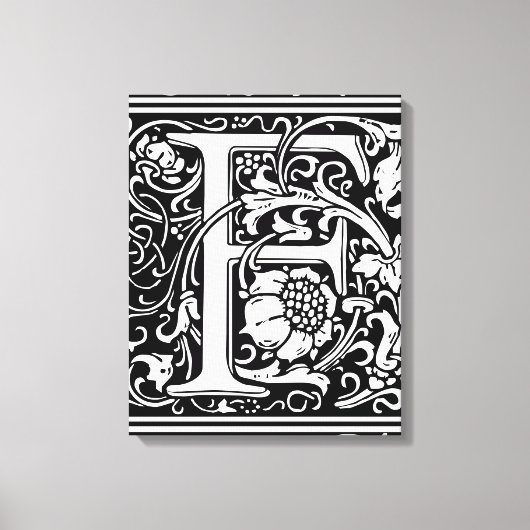 Letter F Middeleeuwse Monogram Art Nouveau Canvas Afdruk (Voorkant)