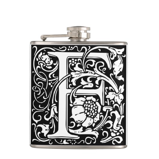 Letter F Middeleeuwse Monogram Art Nouveau Heupfles (Voorkant)