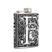 Letter F Middeleeuwse Monogram Art Nouveau Heupfles (Rechts)