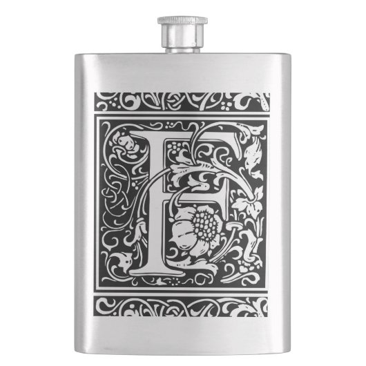 Letter F Middeleeuwse Monogram Art Nouveau Heupfles (Voorkant)