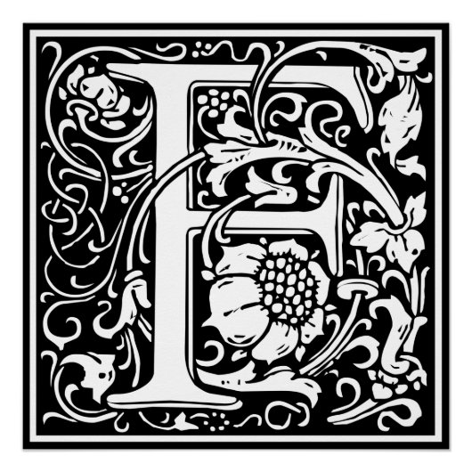 Letter F Middeleeuwse Monogram Art Nouveau Perfect Poster (Voorkant)