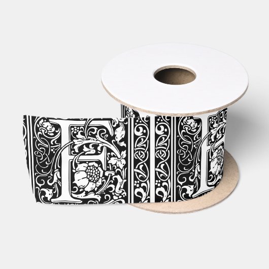 Letter F Middeleeuwse Monogram Art Nouveau Satijnen Lint (Spoel)