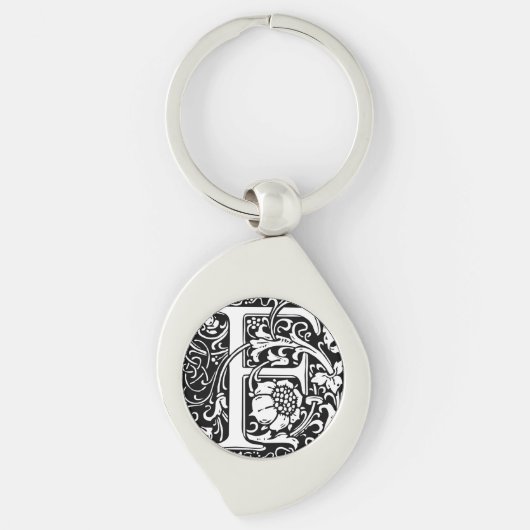 Letter F Middeleeuwse Monogram Art Nouveau Sleutelhanger (Voorkant)