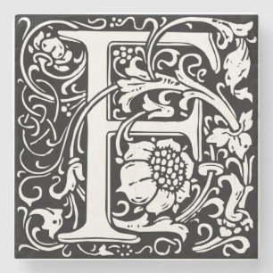 Letter F Middeleeuwse Monogram Art Nouveau Stenen Onderzetter