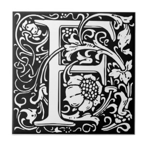 Letter F Middeleeuwse Monogram Art Nouveau Tegeltje