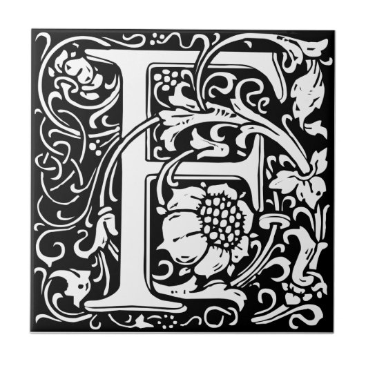 Letter F Middeleeuwse Monogram Art Nouveau Tegeltje (Voorkant)