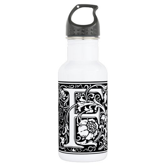 Letter F Middeleeuwse Monogram Art Nouveau Waterfles (Voorkant)