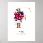 Letter F Monogram Bloemendesign in marineblauw en  Poster (Voorkant)