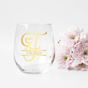 Letter F Monogram Bruidsmeisje Gift, Modern Elegan Wijnglas Zonder Voet