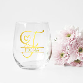 Letter F Monogram Bruidsmeisje Gift, Modern Elegan Wijnglas Zonder Voet