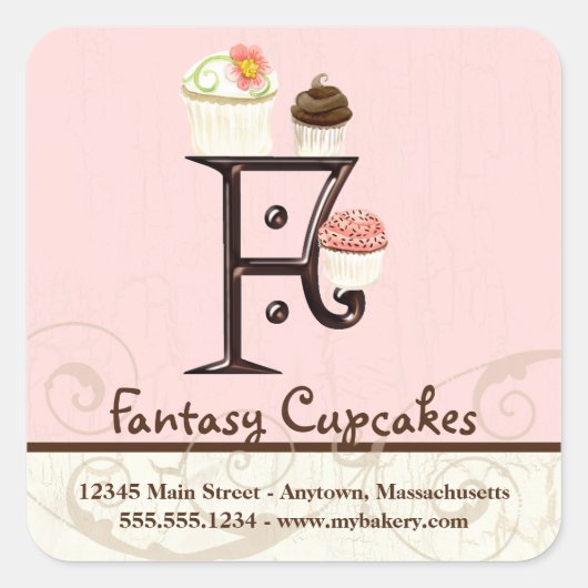 Letter F Monogram Cupcake Logo Zakelijke Stickers (Voorkant)