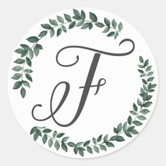 Letter F Monogram Minimalistische Botanische Bladk Ronde Sticker (Voorkant)