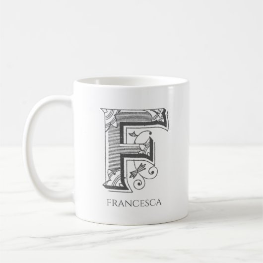 Letter F Monogram Moderne naam Koffie Mok (Links)
