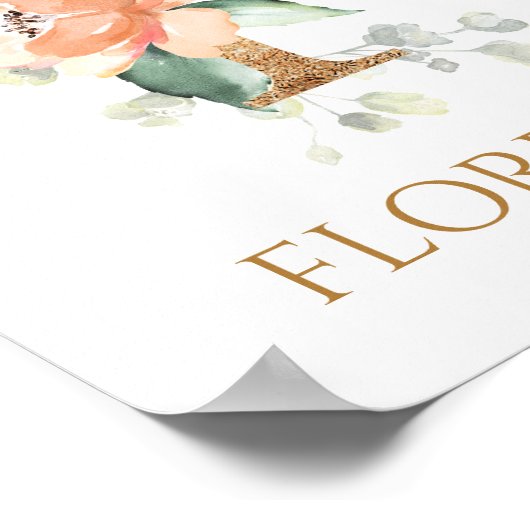 Letter F Monogram Roze Peach roos Nursery Poster (Hoek)