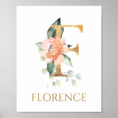 Letter F Monogram Roze Peach roos Nursery Poster (Voorkant)