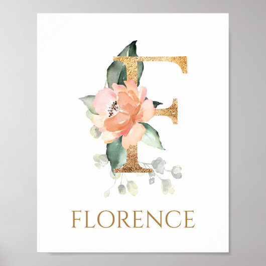 Letter F Monogram Roze Peach roos Nursery Poster (Voorkant)