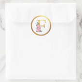 Letter F Monogram Roze Rozen Bloemen & Elegant Gou Ronde Sticker (Tas)